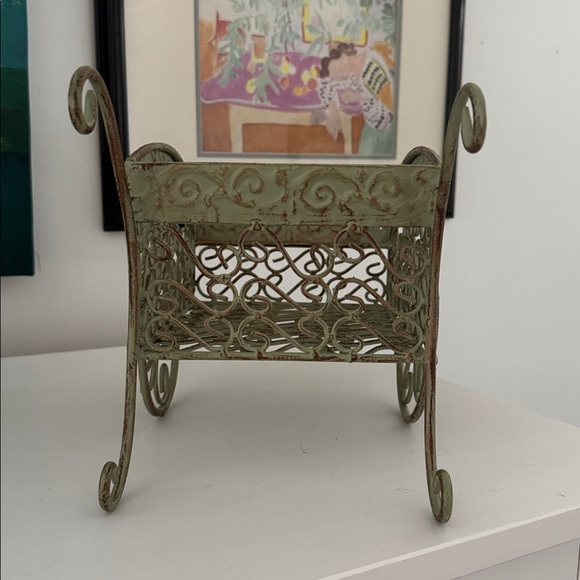 Elegant Green Metal Decorative Rustic Shabby Chic Cart - Picture 7 of 9